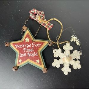 2 Wood Christmas Ornaments- Don’t Get Your Tinsel in a Tangle and Snowflake Face